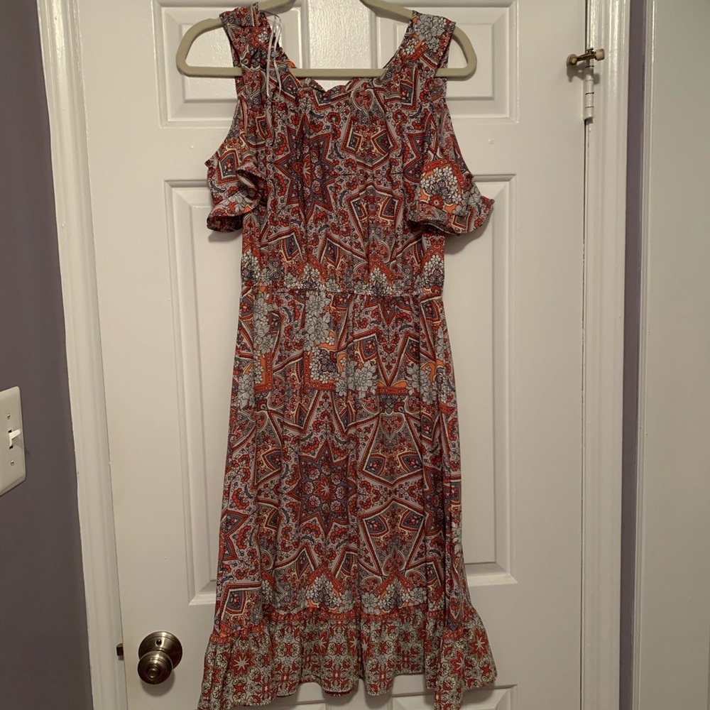 Paisley Print Cold Shoulder Midi Dress